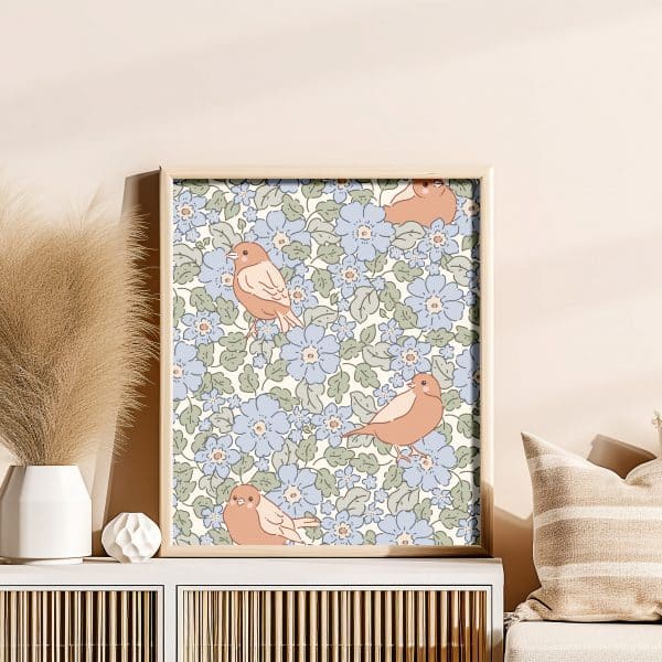 Poster - Bloemen en vogels