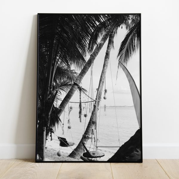 Poster - Beach swing zwart-wit