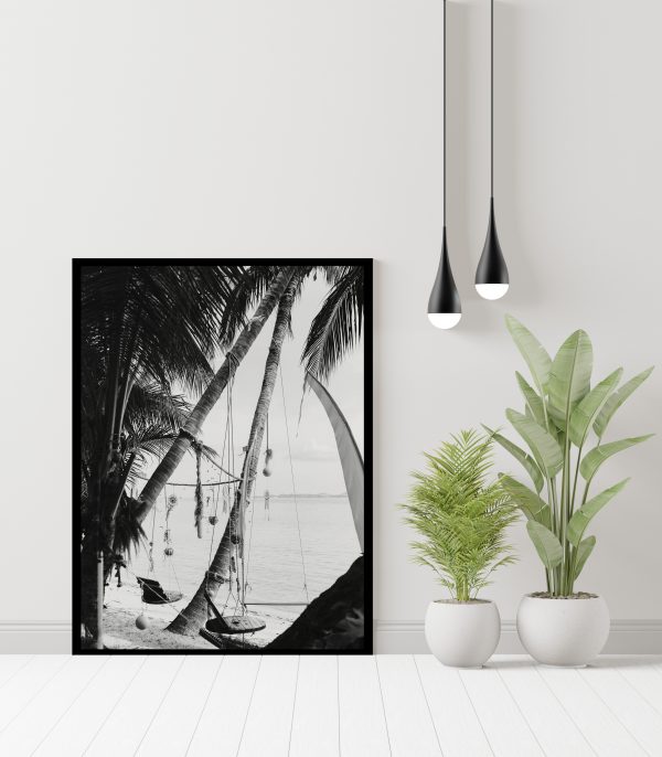 Poster - Beach swing zwart-wit