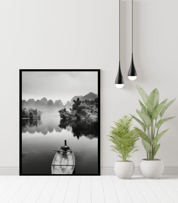 Poster - Lake view zwart-wit