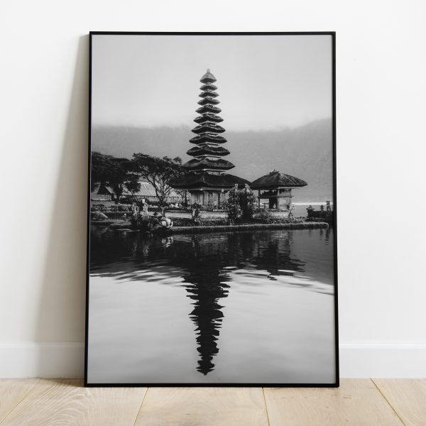 Poster - Tempel Bali zwart-wit