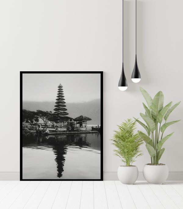 Poster - Tempel Bali zwart-wit